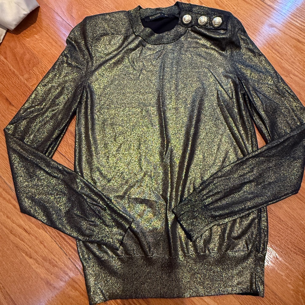 Balmain x H&M Metallic Gold Long Sleeve Top size 4